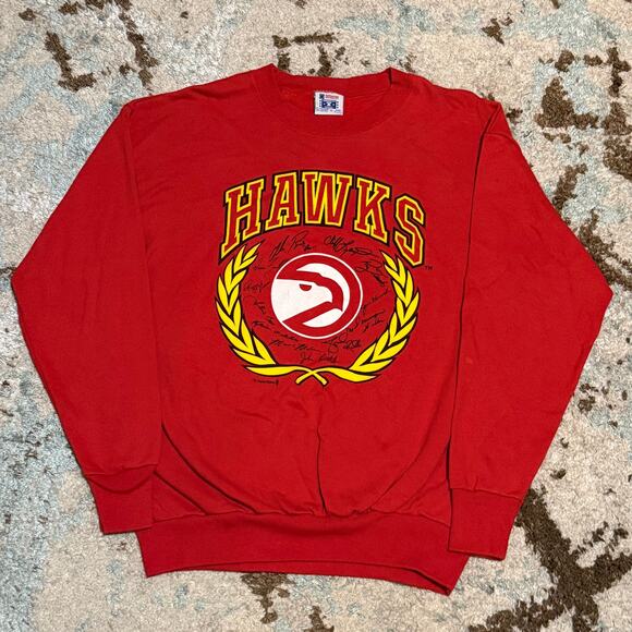 Vintage 90s Atlanta Hawks Signatures Sweatshirt Size XL NBA Basketball - Picture 1 of 5